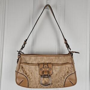VTG Etienne Aigner neutral beige logo print cloth leather handbag purse